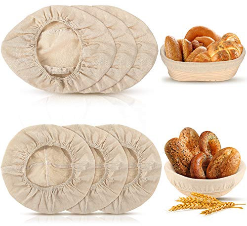 Tatuo 6 Pieces 10 Inch Bread Proofing Basket Cloth Liner Set Round and Oval Banneton Proofing Cloth Liner for Baking Supplies