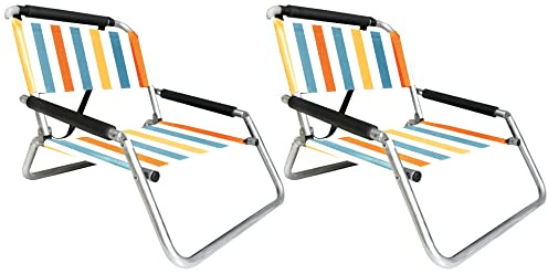 2 Pack of Neso Lightweight Water Resistant Beach Chairs with Shoulder Strap and Slip Pocket - Folds Thin (Vintage Stripes)