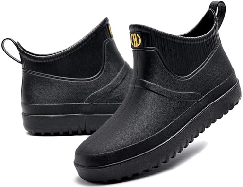 GURGER Bottes en Caoutchouc Homme Bottines Courtes Bottes de Pluie Imperméable Noir 43 Taille