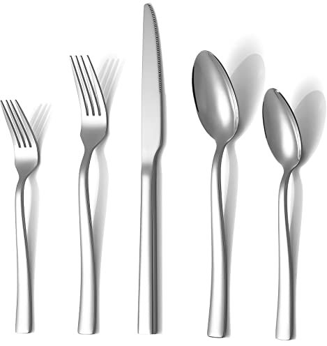 Silverware Set for 8, Briout 40 Piece Flatware Cutlery Set Stainless Steel Luxury Square Tableware Thick Knife Fork Spoon for Home Kitchen Restaurant Wedding, Mirror Polished, Dishwasher Safe