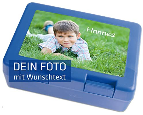 Contenitore per il pranzo blu - 185 x 128 mm - personalizzato con foto & testo - Personalizzabile - Libro per il pane per la scuola, per il picnic, l'asilo - Contenitore per il pranzo per i bambini –