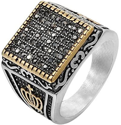 PAURO Herren Edelstahl Zirkonia Jahrgang König Krone Ring Hip Hop Stil Gold Größe 62 (19.7)