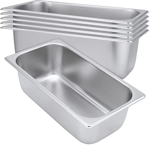 HEIHAK 6 Stück 1/3 Größe 10,2 cm tiefe Dampftischpfanne, Edelstahl, Anti-Marmeladentisch, Hotelpfanne für Restaurant, Familienveranstaltungen, persönliche Catering, 32,8 x 17,8 x 10,2 cm