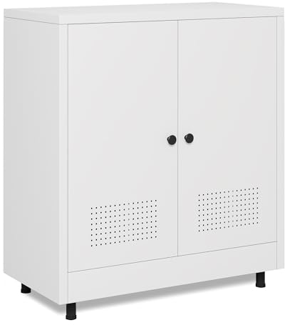 JINKUR Aktenschrank Büroschrank Lagerschrank Metallschrank Stahlschrank Mehrzweckschrank Buffetschrank Flurschrank, Aufbewahrungsschrank aus Metall mit Verstellbarem Regal (Weiß)