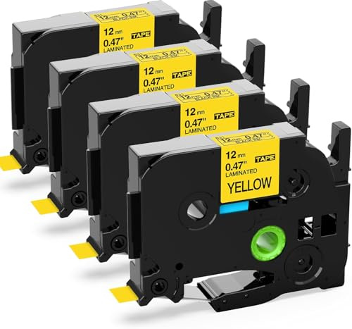 Upwinning TZe-631 Kompatibel mit Brother P-touch Bänder Gelb 12mm, 4er-Pack | Ersatz für Tze 631 TZe631 Aze-631, Schwarz auf Gelb, Kompatibel mit Brother P-touch PTH100R H105 H100LB D210 E110 E300