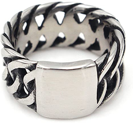 BCughia Zilveren Ring, Pinky Ring Herren Titan Stahl Silber Vintage Panzerkette Ring Valentinstag Ring Geschenke Größe 67 (21.3)