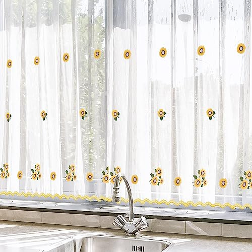 HOMEYA - Cortina Cocina Translúcida 140x180cm - Visillo Transparente Estampado para Ventana, Marco de Puerta - 1 Unidad