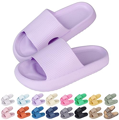 Sfit Badelatschen Damen Herren Wolkenschuhe Eva Badeschuhe Cozislides Badeschlappen rutschfeste Dusch Pantoletten Sommer Cozy Slides Schlappen,Lila,38/39 EU