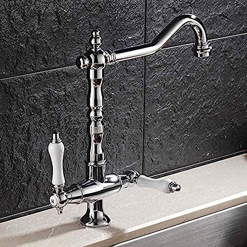 Wasserhahn Nostalgische Küchenspüle Kupfer Küchenarmatur 360 ° drehbarer Griff Retro Kabine Waschbecken Mischbatterie Warmwasser Kaltes Wasser