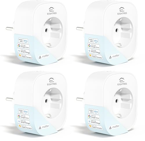 EIGHTREE Matter Steckdose, WLAN Smart Steckdose mit Strommessung, Zeitplan, Fernzugriff, Funktioniert mit 𝗛𝗼𝗺𝗲𝗸𝗶𝘁, Alexa, Google Home, SmartThings, Hub erforderlich, Nur 2,4-G-WLAN, 16A