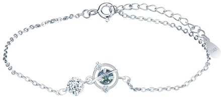 INFINIONLY Pulseras de Plata 925 con Circonita para Mujer Niña Elegante Pulsera Planeta con Lazurita con Creative Ajustable Cadena de Ancla