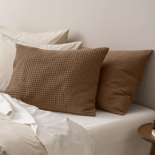 PHF Ultra Soft Waffle Weave Pillow Shams Standard Size, No Insert, 2 Pack 20 x 26 Pillowcases,Breathable & Skin-Friendly Pillow Cases, Stylish Decorative Bed Pillow Cases Covers, Mocha