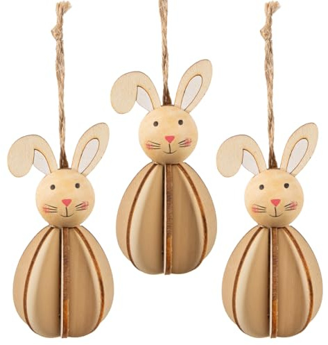 Osterhasen-Anhänger, 3 Stück: Osterschmuck Holz, Osterdeko, Hasen zum Aufhängen, Osteranhänger Frühling & Ostern, Deko Osterstrauch, Zweige & Fenster, Ostergeschenk Kinder, Holzhasen Natur, 10 cm