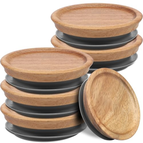 6 coperchi in legno a bocca larga per barattoli di vetro con chiusura ermetica in silicone, per barattoli di vetro (7 x 9 cm)