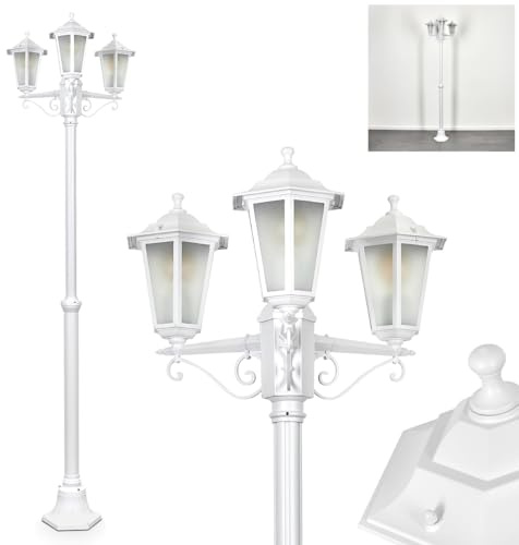 HOFSTEIN Kandelaber Loria, Außenwegeleuchte aus Metall/Milchglas in Weiß, Wechselscheiben Klar, Wegeleuchte im Landhaus/Antik/Vintage-Design für Garten, Terrasse, Hof, max. 200 cm, 3 x E27, IP44