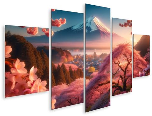 islandburner Tableau mural sur toile Motif éveil printanier au Japon Cerisier en fleurs et Fujiyama