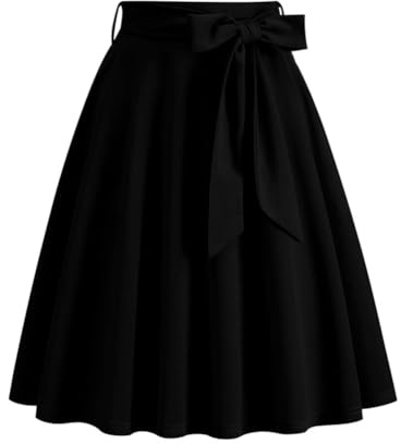 seiveini Jupe pour Femme Élégante Années 50 Jupe Trapèze Taille Elastique Jupe Plissée avec Ceinture Midi Jupe Evasée Chic Vintage Jupe Rockabilly A Ligne Rétro Classique