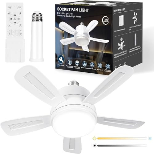 REYLAX 50cm Ventilatore da Soffitto con Luce, 6 Velocità, Timer, LED Dimmerabile 2000LM, 3 Temperature di Colore, E27 Lampadario Ventilatore e Telecomando per Camera da Letto, Ufficio, Garage