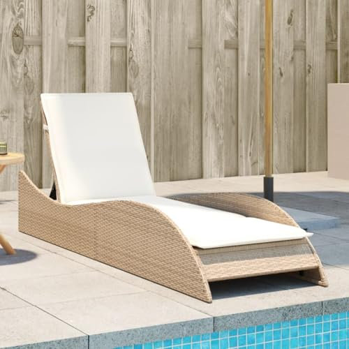 ZEYUAN Sonnenliege mit Auflage Beige 60x205x73 cm Poly Rattan, Gartenliege, Liegestuhl, Sonnenstuhl, Sonneninsel Outdoor, Liegen, Gartenmöbel, Bäderliege, Relaxliege - 368282