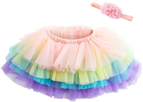 Beganly Baby flicka mjuk fluffig volanger tyllkjol med blöjöverdrag småbarn prinsessa party tutu set med blommor pannband, Färgrutor, 2-3 År