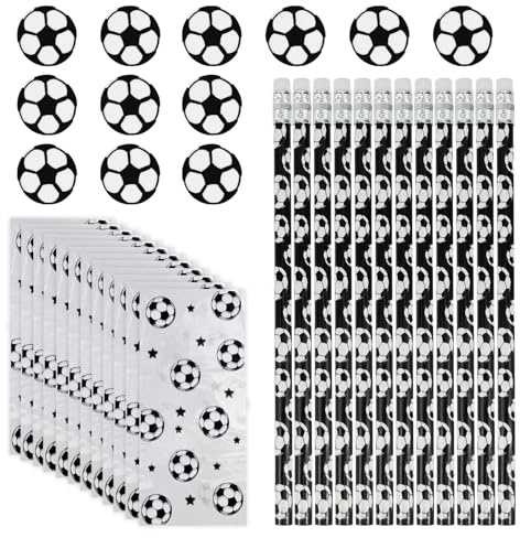 12Stks Fußball Bleistifte,12Stks Fußball Radiergummi 12Stks Geschenktüten | Fußball Bleistifte Party Geschenk,HB Fussball Mitgebsel Bleistifte Holz Bleistift,Fußball Radierer Geschenk für Schüler