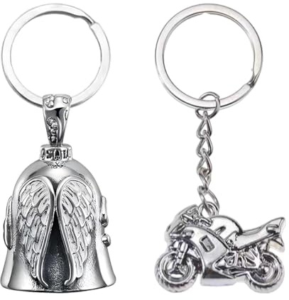 1 Porte-Clés De Cloche, 1 Porte-Clés De Moto, Boucle De Cloche D'Aile D'Ange, Pendentif De Cloche De Moto, Cloche À Vent Rétro Punk, Cloche D'Équitation Porte-Bonheur.