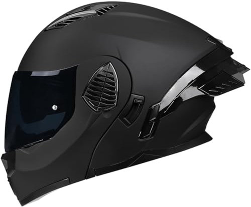 Woljay Casco Da Motociclista Casco Integrale Flip Up Doppia Visiera Integrato Moto Per Adulti Uomini Donne Street Racing Ciclomotore Approvato DOT/ECE (Matte Black-Smoke Visor,Small)