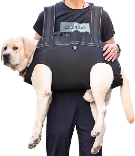 KAJILE Großer Hunde-Rucksack,Ganzkörper-Hebegurt mit Griff,Reflektierend Brustgeschirr Hund,Hundegeschirr Gepolstert,Alte Gelenkverletzungen,Arthritis,Hinterbeinunterstützung,Schwarz,3XL