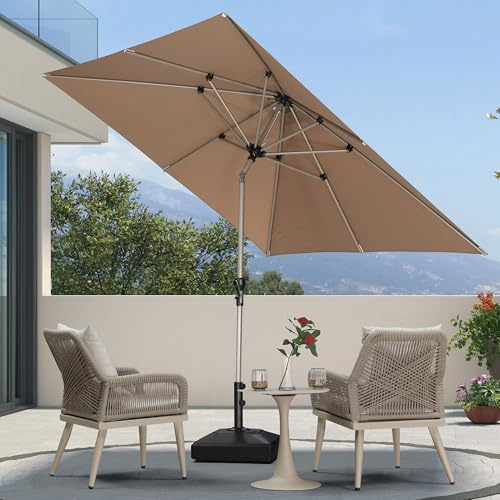 PURPLE LEAF Parasol de Jardin Extérieur Inclinable 2,5 x 2,5 m Carré, Parasol Balcon avec Châssis en Aluminium Champagne, Toile UPF 50+ pour Jardin Terrasse Patio Piscine Appartement, Taupe