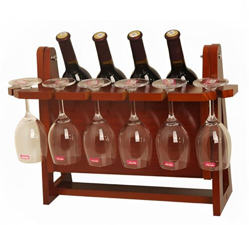 Tisch-Weinregal aus Holz, freistehender Weinglashalter, Weinglasregal für Küche, Bar, hängend 6 Weingläser, 4 Flaschen, 49×23×35cm(Burgundy)