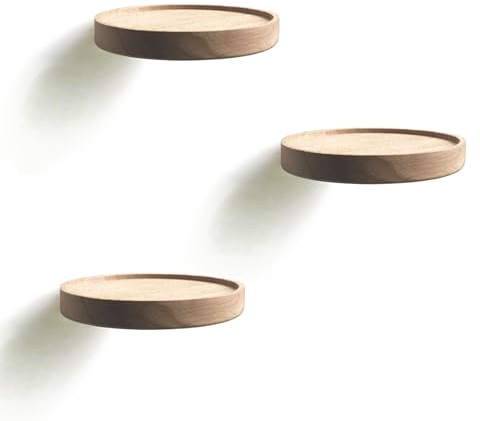 anaan Coracle Liten Vägghylla Rund Trä Svävande Hylla Vägg Set av 3 Ø15cm