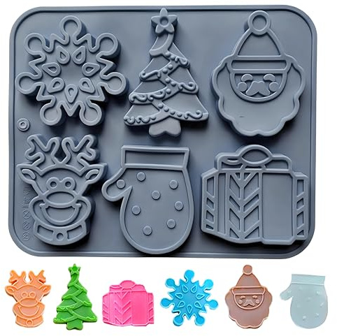 Christmas Chocolate Moulds, 6 Cavities Christmas Tree Snowman Shapes Silicone Cake Mould Chocolate Candy Pan Soap Moulds for Christmas Xmas New Year Cake Decoration