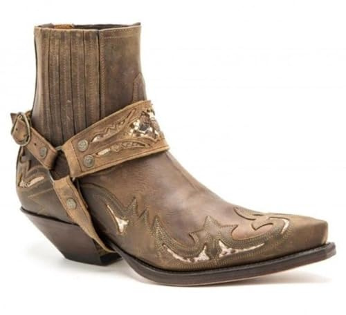 SFSSWSRYDF Cowboy-Stiefel mit Kubanischer Absatz Herren Westernstiefel Metallspitzen Biker Rock Biker Boots