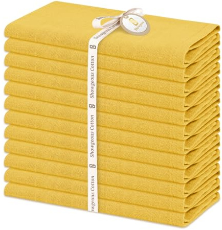 Showgeous 12 Packungen Servietten aus Baumwolle und Leinen, 40 x 40 cm, Servietten aus Baumwoll-Leinen, waschbar und wiederverwendbar, Abendessen für Hochzeit und Partys (Senfgelb)