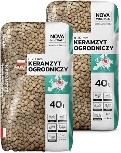 Nova Minerals Blähton für Pflanze 8–20 mm 80 L – Tongranulat für Pflanzen & Drainage – Natürliches Keramsit Drainagematerial für Garten, Hydroponik, Mulchen & Bodenverbesserung (2x40L Sack)