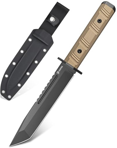NedFoss BRAVE Bowiemesser, 17.2CM FULL TANG Outdoor Messer mit G10 Griff | D2 Stahl Survival Messer mit Kydex Scheide & Titanium, Großes Jagdmesser, Bushcraft Messer für Camping, Geschenk, Sammlung
