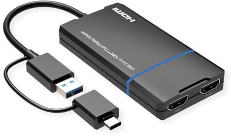 Value USB Display Adapter, USB Tipo A+C - 2X HDMI