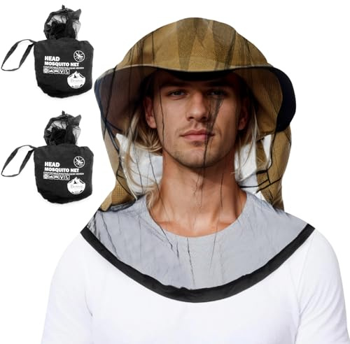 Benvo Mosquito Head Net Mesh One Piece Face Neck Fly Netting Cover from Bugs Gnats Noseeums Hat-Compatible Insect Shield for Fishing, Camping, Gardening (2pcs, Black, Upgraded Big Net)