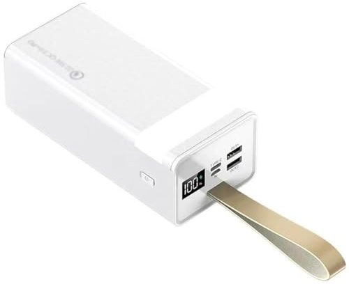KhUkhu Power Bank da 40000 mAh per Campeggio all'aperto, Caricabatterie Portatile con 2 uscite e 2 ingressi, Batteria Esterna con Display LED per telefoni e Tablet,Bianca