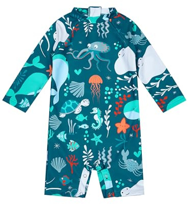 upandfast Traje de Baño Infantil UPF 50+ con Cremallera Trasera Segura y Broches en Entrepierna - Traje de Sol para Cambio Rápido de Pañal (3-36 Meses)