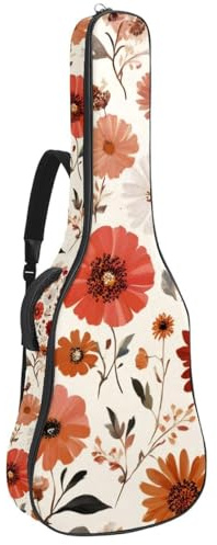 KengjuTesu 43 Zoll Akustikgitarre Softcase mit Rucksackgurt und 2 Taschen Bohemia Spiring Flowers Keine Polsterung Rucksack Wasserdicht Oxford Tuch Bassgitarre Gigbag für Konzertgitarre, Mehrfarbig 1