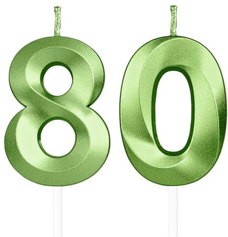 Yiran 3D Grün Geburtstagskerzen,Geburtstagskerzen Zahlen 80,Kuchendeko Geburtstag,Geburtstagskerzen für Geburtstagsdeko,Kuchen Dekoration für Männer Frauen Geburtstag Jubiläen Party