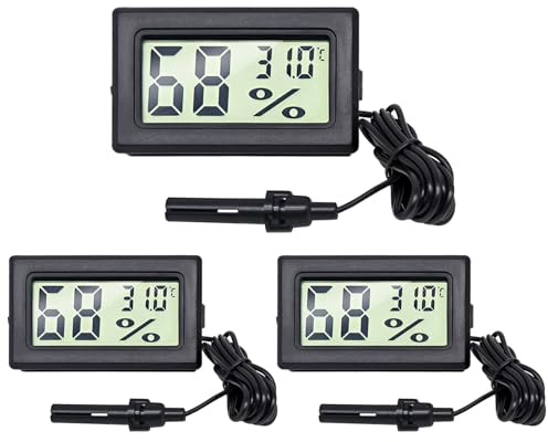3 Pack Digital Thermometer Hygrometer, Temperature Humidity Gauge Meter | Mini Probe Thermometers with LCD Display Digital Room Thermometer for Reptile Incubator Terrarium Incubator Aquarium Office