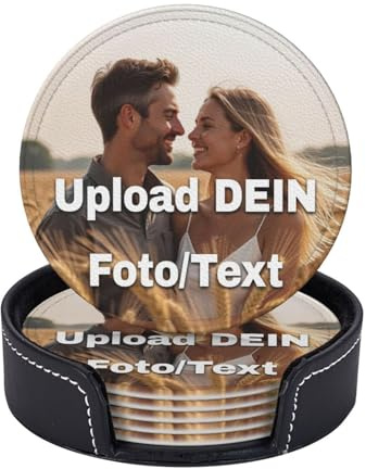 Untersetzer mit Foto (6 Stück), personalisiert Bierdeckel, Personalisierbare Untersetzer Bedrucken, mit Foto/Text, Tischuntersetzer, Wasserfeste rutschfeste Waschbar (Runde - Leder - untersetzer)