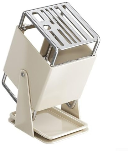 Porte-ustensiles de cuisine rotatif en acier inoxydable avec design ventilé pour couteaux, cuillères, fouets - 24,5 x 16 x 12 cm (blanc)