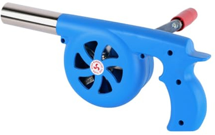 Veemoon Soplador de Aire Manual para Barbacoa al Aire Libre, Ventilador de Fuego Portátil Engranajes de Hierro Fundido Azul, Herramienta Compacta para Encender Parrillas y Fogatas