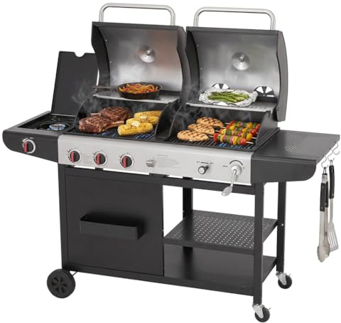 Tarrington House Barbecue a Gas e Carbone con 3 Bruciatori, Bruciatore Laterale, 163 x 70 x 116 cm, Acciaio Verniciato, Nero