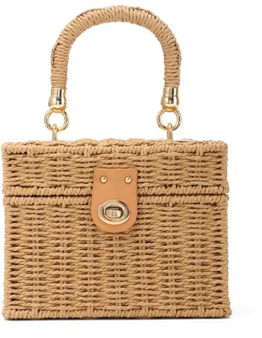 Jywmsc Sac à Main en Osier et Rotin pour Femme Sac Fourre-tout en Paille Tressée Sac Panier Bohème pour Vacances Plage