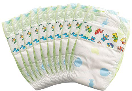 Heless 1034 - Puppenwindeln, 10 Stück, am Bund bedruckt mit farbenfrohen Spielzeugmotiven, wiederverwendbarer Klettverschluss, Größe 35 - 50 cm