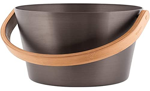 Rento - Design Saunakübel/Saunaeimer mit Handgriff - Aluminium/Ökologischer Bambus wärmebehandelt, Teerbraun, 5 Liter